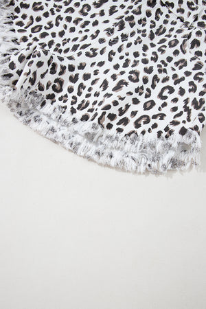 White Leopard Frayed Hem Denim Shorts