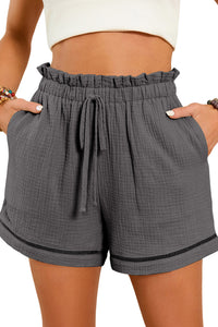 Dark Grey Cotton Gauze Paperbag Shorts