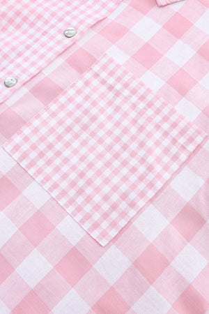Pink Mix Checked Patchwork Long Sleeve Shirt