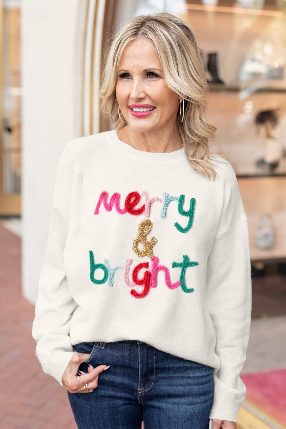 Black XOXO Glitter Print Round Neck Casual Sweater