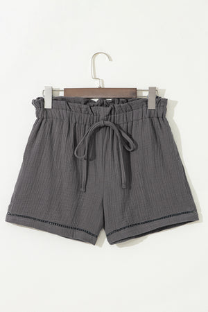 Dark Grey Cotton Gauze Paperbag Shorts