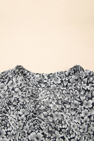 Black Rose Floral Print Ruffle Sleeve Plus Size Shift Top