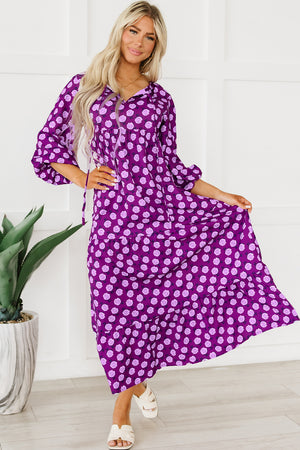 Purple Boho Printed Puff Sleeve Maxi Dress