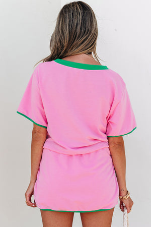 Bonbon Colorblock Edge Drop Shoulder T Shirt and Skort 2Pcs Set