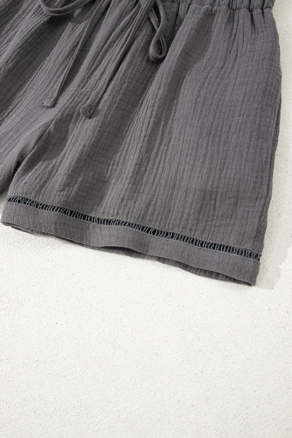 Dark Grey Cotton Gauze Paperbag Shorts