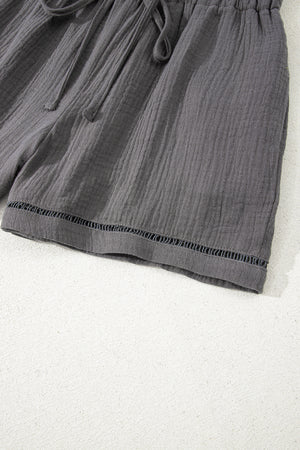 Dark Grey Cotton Gauze Paperbag Shorts