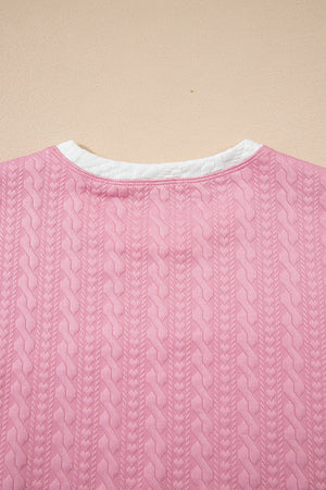 Pink Contrast Trim Textured Crewneck Tee and Pocketed Skirt Set