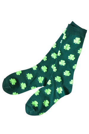 Dark Green St Patricks Clover Print Tube Socks