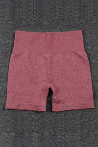 Fiery Red Solid Color High Waist Sports Active Shorts