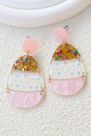 Pink Cute Printed Easter Egg Shape Drop Earrings