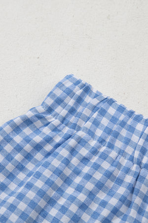 blue Red Plaid Gingham Printed High Waist Shorts