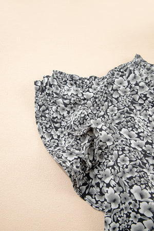 Black Rose Floral Print Ruffle Sleeve Plus Size Shift Top
