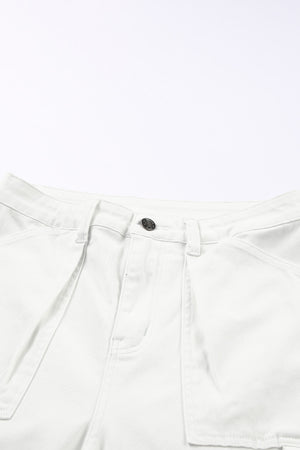 White High Waist Straight Leg Cargo Pants with Pockets
