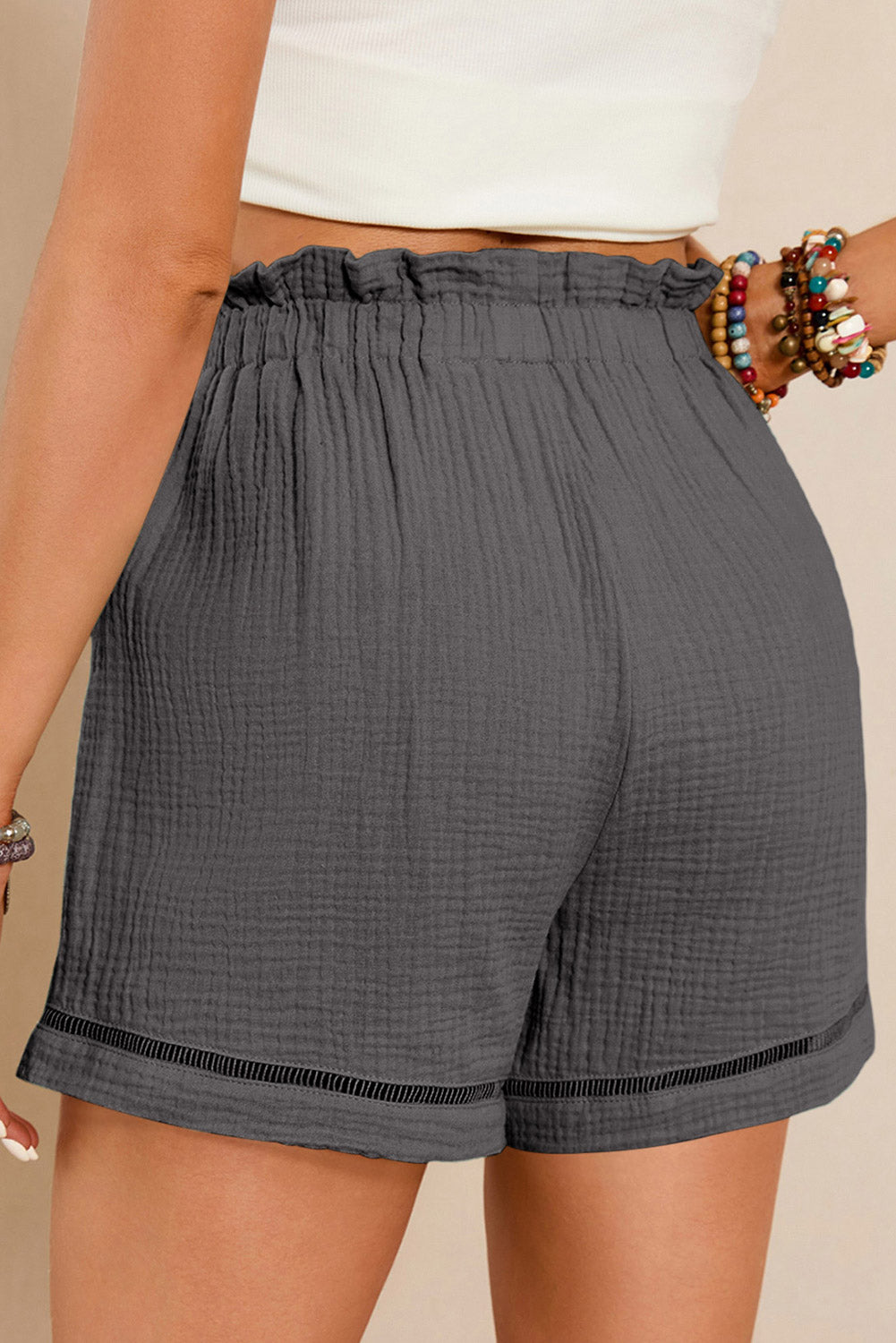 Dark Grey Cotton Gauze Paperbag Shorts