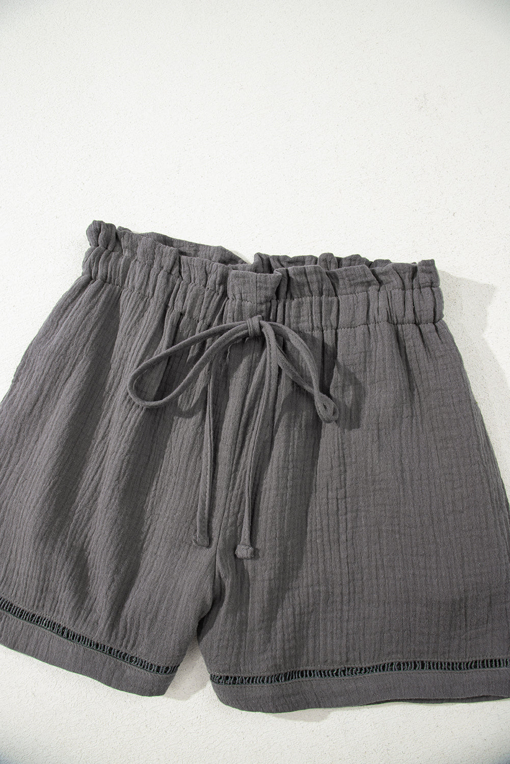 Dark Grey Cotton Gauze Paperbag Shorts