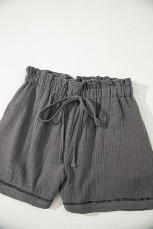 Dark Grey Cotton Gauze Paperbag Shorts
