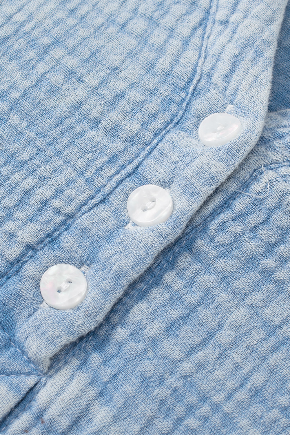 Light Blue Plus Size Split Neck Buttons Crinkled Blouse