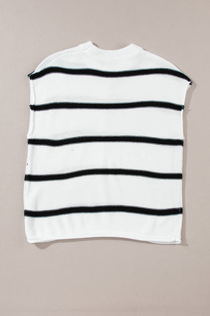 White Striped Batwing Sleeve Sweater Tee