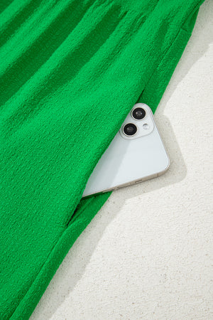 Green Ruffled Flutter Sleeve Square Neck Textured Tiered Maxi Dress