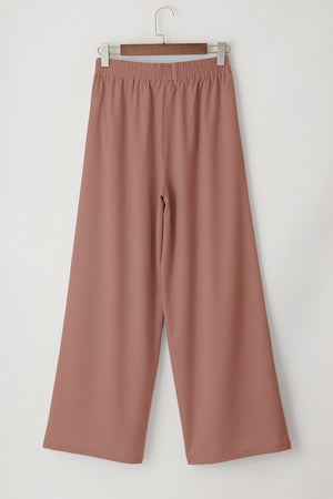 Coffee High Waisted Tie Front Side Pocket Wide Leg Flowy Casual Pants
