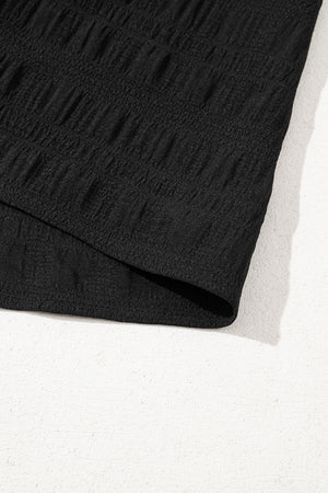 Black Textured Ruffled Sleeve Round Neck Top