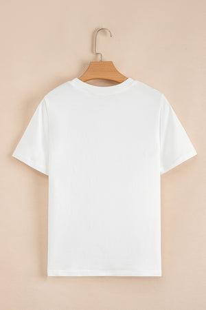 White Rhinestone Bow Embellished Round Neck Tee