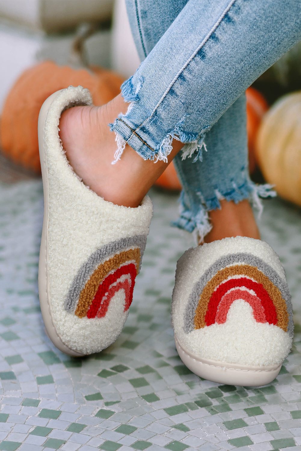 White Valentines Day Hearts Print Plush House Slippers