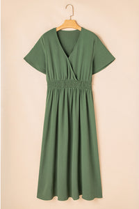 Four Leaf Clover Surplice Neckline Shirred High Waist Plus Size Maxi Dress