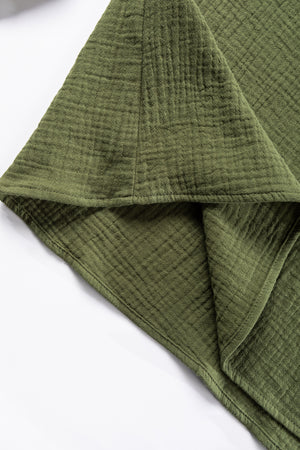 Jungle Green Crinkle Textured Button Up Long Sleeve Shirt