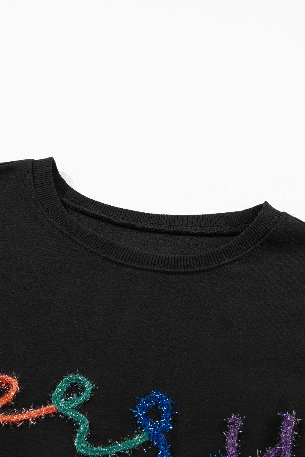 Black XOXO Glitter Print Round Neck Casual Sweater