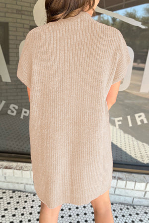 Oatmeal Patch Pocket Ribbed Knit Short Sleeve Sweater