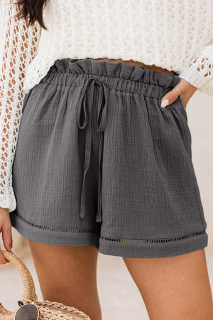 Dark Grey Cotton Gauze Paperbag Shorts