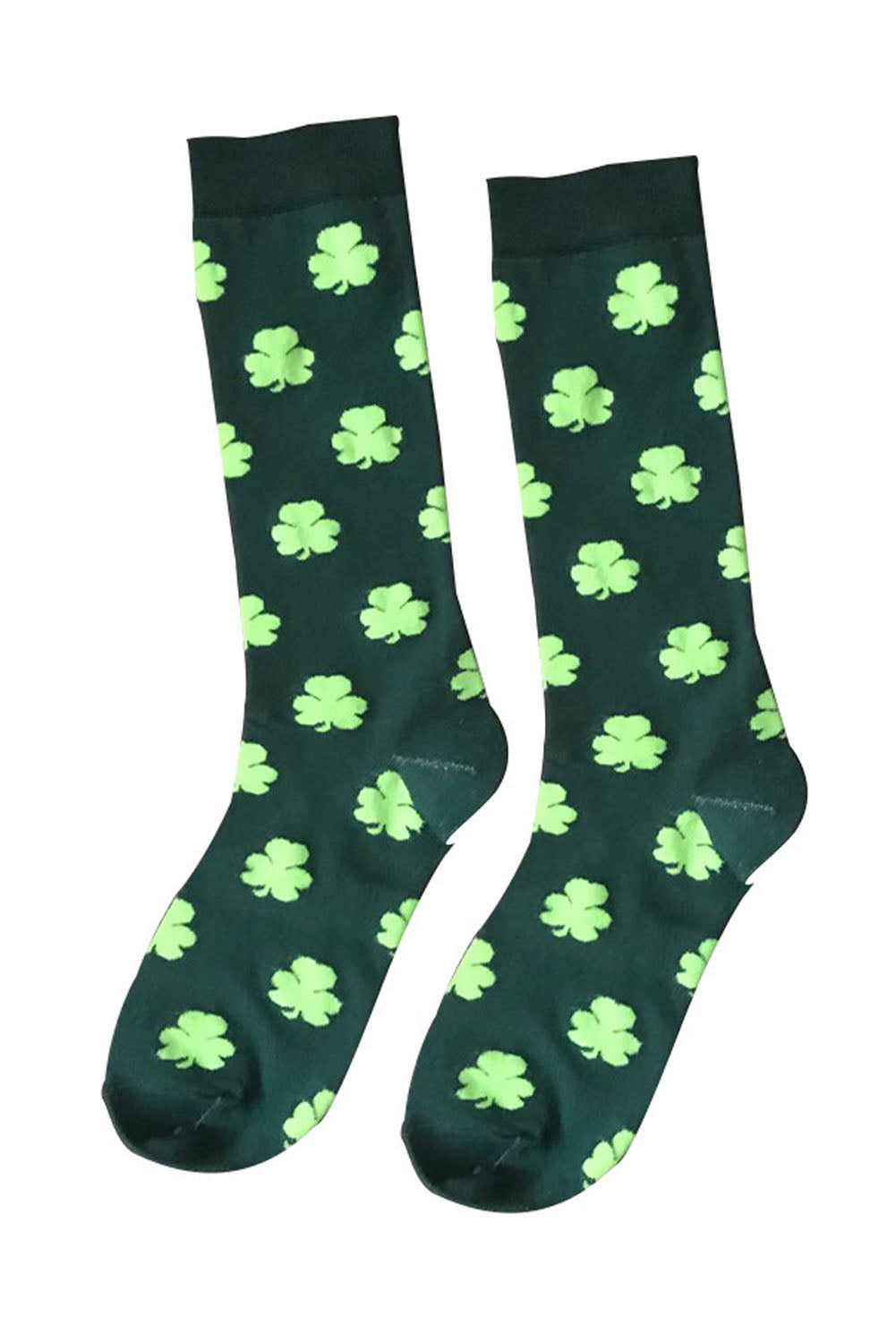 Dark Green St Patricks Clover Print Tube Socks