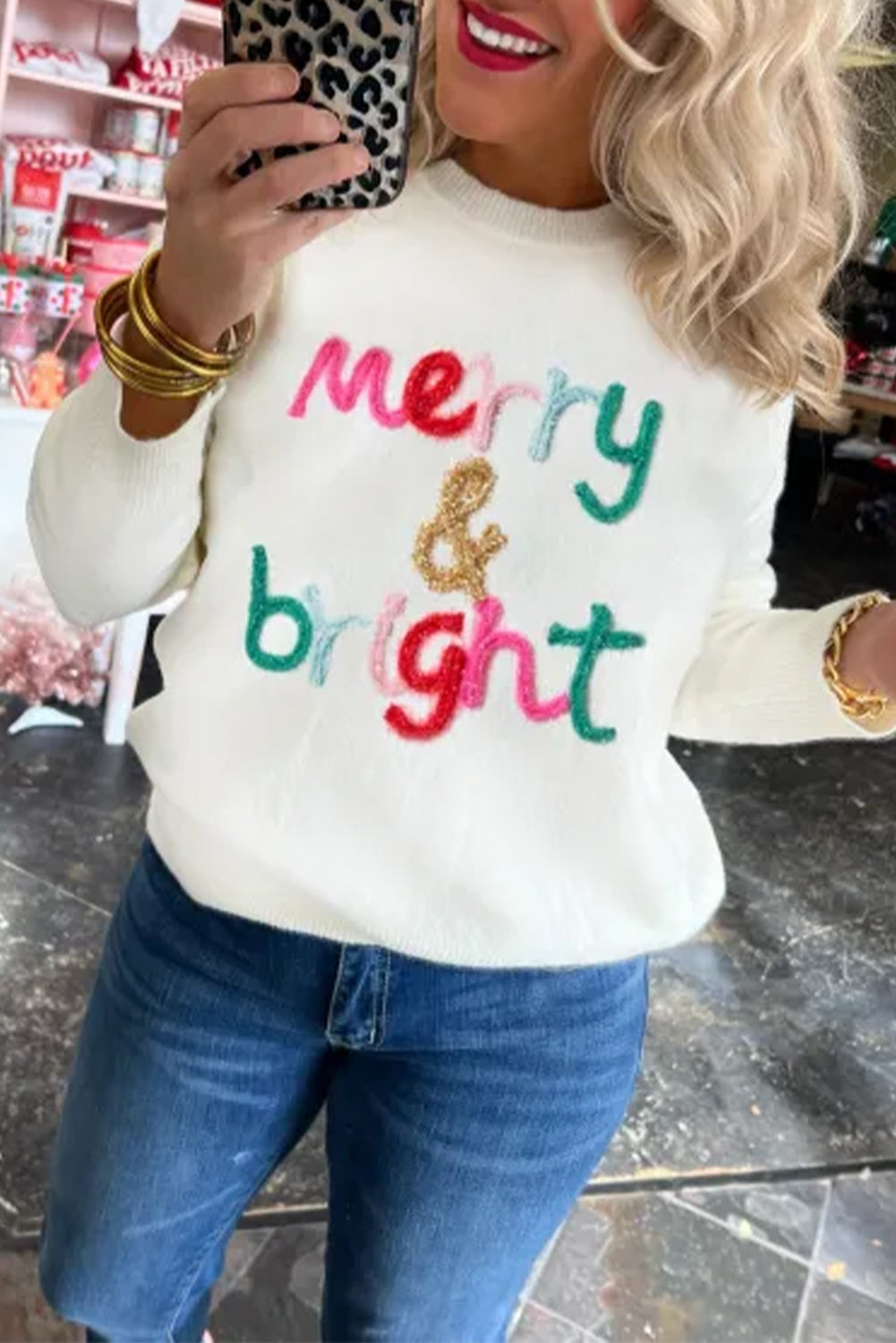 Black XOXO Glitter Print Round Neck Casual Sweater