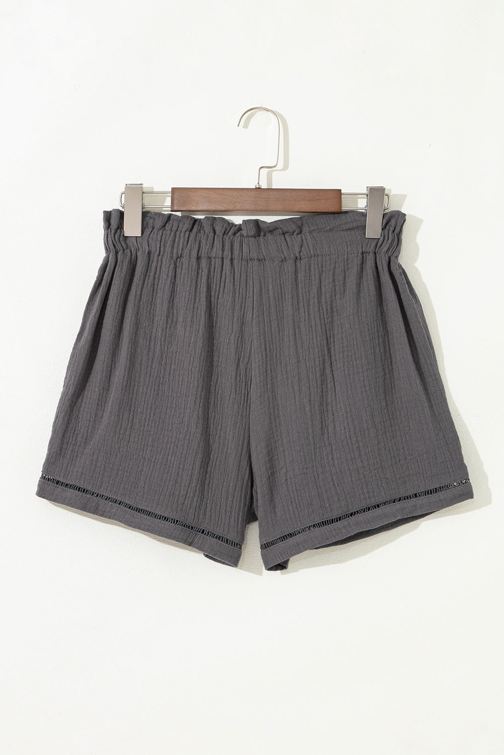 Dark Grey Cotton Gauze Paperbag Shorts