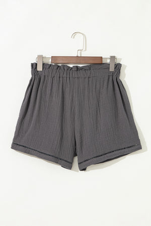 Dark Grey Cotton Gauze Paperbag Shorts