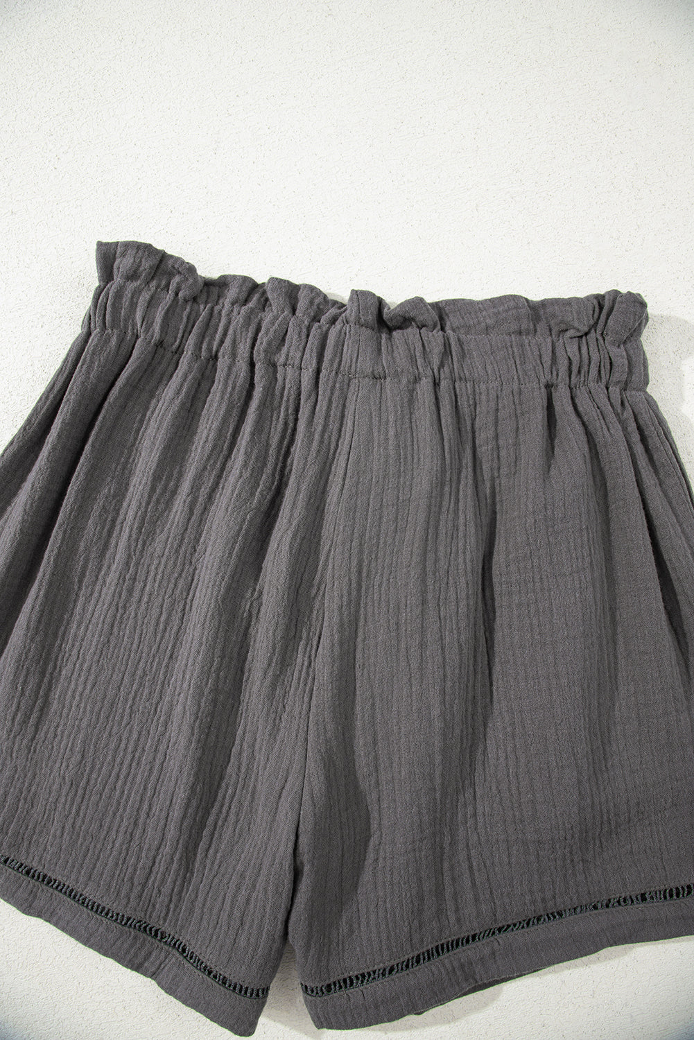 Dark Grey Cotton Gauze Paperbag Shorts
