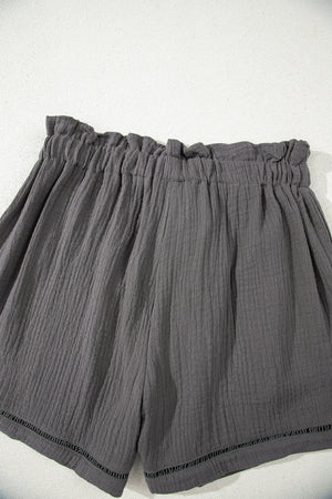 Dark Grey Cotton Gauze Paperbag Shorts