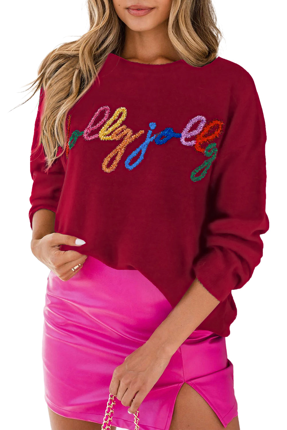 Black XOXO Glitter Print Round Neck Casual Sweater