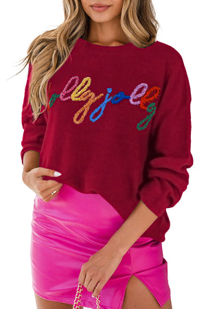 Black XOXO Glitter Print Round Neck Casual Sweater