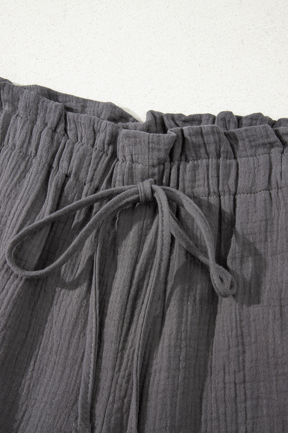 Dark Grey Cotton Gauze Paperbag Shorts