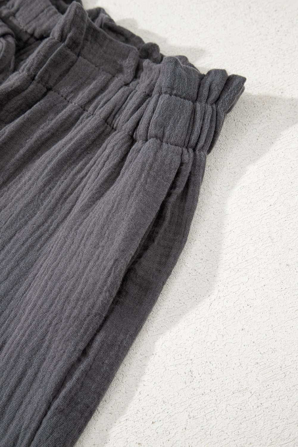 Dark Grey Cotton Gauze Paperbag Shorts