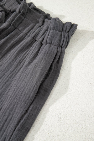 Dark Grey Cotton Gauze Paperbag Shorts