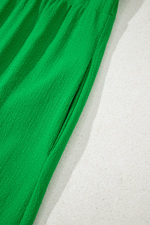 Green Ruffled Flutter Sleeve Square Neck Textured Tiered Maxi Dress