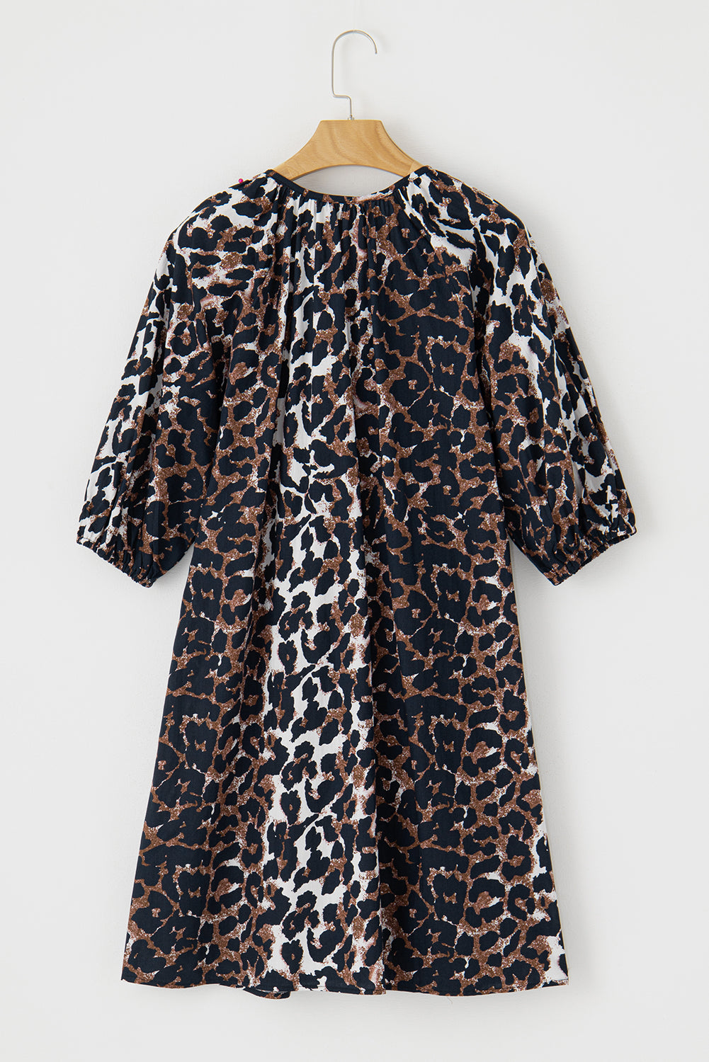 Black Leopard Puff Sleeve Buttons Front Shirt Dress