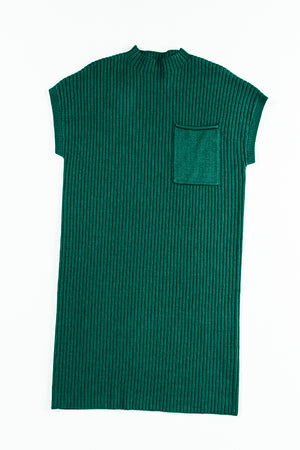 Oatmeal Patch Pocket Ribbed Knit Short Sleeve Sweater