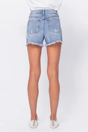 Cross -Fly Distressed Shorts